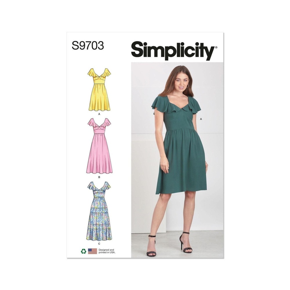 Simplicity Sewing Pattern S9703 Misses Size 4-12 Flounce V-Neck Tiered Dress